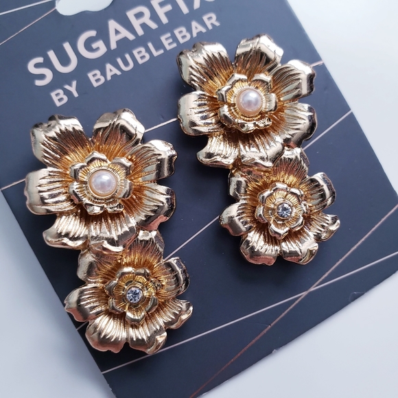 Sugarfix by Baublebar Gold Double Flower Earrings - Picture 1 of 4